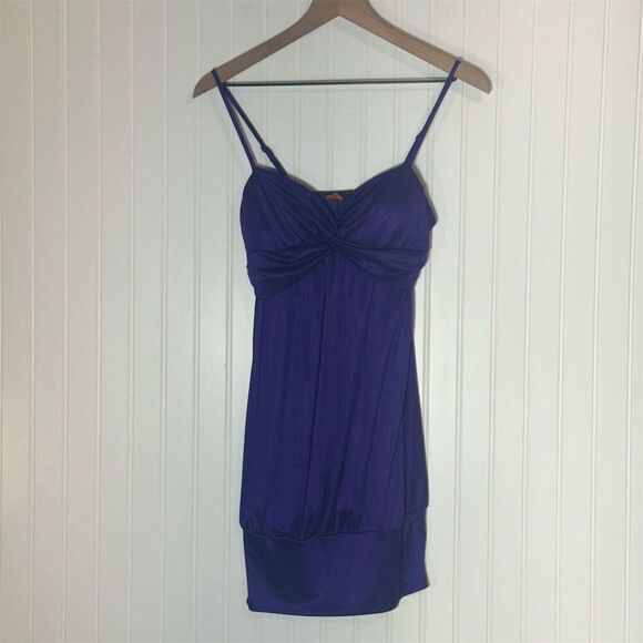 Forever 21 Purple Mini Slip Dress M Y2K Party Bubble Hem Spaghetti Strap - Picture 1 of 8